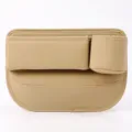 Beige PU leather car seat gap organizer with cup holder, durable auto interior storage bag. - Passenger Side / Beige