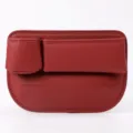 Red leather car seat gap organizer with cup holder, multi-functional console storage pocket. - Driver Side / Red