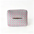Pink and blue woven tissue box cover, stylish fabric car and home tissue holder case. - Bubble Plaid Tissue Box / Pink