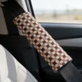 Brown checkered car seat belt shoulder pad, soft interior accessory for women car decor. - Bubble Plaid Brown-White Shoulder Pad