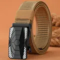 Men tactical nylon belt with alloy automatic buckle outdoor sports trousers belt main - Khaki / 120cm