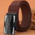 Men tactical nylon belt with automatic alloy buckle, durable outdoor sports trousers belt. - Coffee / 120cm