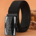 Men Tactical Nylon Belt Alloy Automatic Buckle Outdoor Sports Casual Black Pants Belt - Black / 120cm