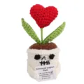Variante de planta de apoyo emocional de ganchillo, maceta calavera con flor y tarjeta. - Corazón Rojo