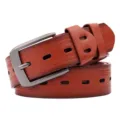 Men's vintage casual leather belt with pin buckle, durable retro pants belt for daily wear. - 110cm / Brown