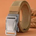 Mens tactical nylon belt with alloy buckle, durable outdoor casual trouser belt for men. - Khaki / 120cm