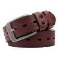 Men's brown leather belt casual retro pin buckle waistband stylish daily wear durable accessory - 110cm / Coffee