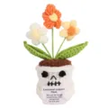 Handmade crochet skull potted plant with emotional support flowers, cute desktop decor. - Puff Flower Yellow