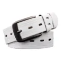Men white casual retro pin buckle belt with stylish punched hollow patterns for daily wear. - 110cm / White