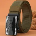 Men's tactical nylon belt with black alloy automatic buckle, durable outdoor sports pants belt. - Army Green / 120cm