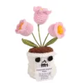 Handcrafted crochet skull potted plant with pink tulips and emotional support card for decor. - 3-Head Lily of the Valley Pink