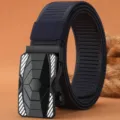 Men tactical nylon belt with alloy automatic buckle outdoor sports variant dark blue color - Navy Blue / 120cm