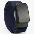 Men's stretch elastic braided belt featuring a sleek black automatic metal buckle casual style - 120cm / Blue