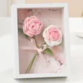 Handmade crochet rose shadow box picture frame, pink flower desktop decor gift for teachers. - Pink Rose Photo Frame / Pink