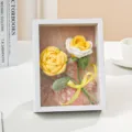 Handmade crochet rose flower photo frame decor, knitted floral shadow box ornament for desk. - Yellow Rose Photo Frame / Yellow