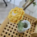 Handmade crochet yellow peony flower in vase, cute knitted artificial floral gift decor. - Yellow