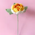 Handmade crochet peony flower yarn knitted botanical gift home decor single stem flower craft item - Gradient Yellow
