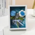 Rosa de ganchillo artesanal enmarcada decoración estética de escritorio regalo oficina hogar - Azul
