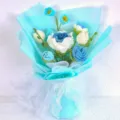 Ramo de flores de rosa de ganchillo hecho a mano hilo de punto azul y blanco regalo - Ramo de Rosas Tailandesas Azules Producto Terminado (Con Papel de Regalo) / Azul