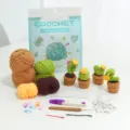 Beginner Crochet Kit DIY Wool Yarn Green Potted Plants Craft Set with Complete Tools - LOVE Combination (English Tutorial)