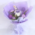Handmade crochet flower bouquet knitted wool roses and tulips gift for women festival - Purple