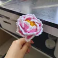 Handmade crochet peony flower, pink and white yarn knitted bouquet, cute home decor gift. - Gradient Deep Pink