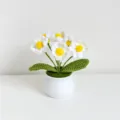Handmade crochet daisy potted plant cute mini wool flower bonsai home desktop decor - White Yellow Small Daisy 6 Heads
