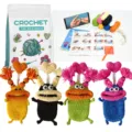 DIY crochet beginner kit with yarn, hook, and manual to make funny monster key pouches easily. - Funny Monster Key Bag Set / 4 Pieces/Pack