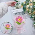 Handcrafted crochet pink daisy flower bouquet in clear gift bag for special gifts - Pink Chrysanthemum with Bag