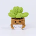 Handmade crochet succulent potted plant doll with uplifting quote card for desktop decor. - Cactus