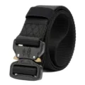 Heavy duty tactical belt for men, durable nylon webbing with quick release metal buckle. - 125cm / Black