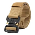 Mens tactical belt heavy duty nylon web belt with quick release metal buckle for outdoor training - 125cm / Khaki