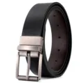 Men's stylish casual leather belt with metal rotating pin buckle, reversible for daily wear. - 120cm / Black Swivel Clasp
