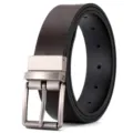Men's reversible leather belt with a rotating metal pin buckle, stylish and versatile casual accessory. - 120cm / Coffee Swivel Clasp