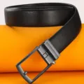 Men leather belt with alloy automatic buckle, business casual black belt main product view. - 120cm / Black