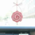 Handmade crochet pink rose car hanging ornament, cute rearview mirror decor gift. - Deep Pink
