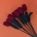 Handcrafted crochet tulip bouquet handmade knitted yarn flower romantic gift for girlfriend - Sauce Red