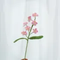 Handmade crochet pink flower single stem finished yarn knit floral gift for home decor. - Pink