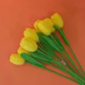 Handcrafted crochet yellow tulip bouquet artificial flowers knitted yarn home decor gift - Dark Yellow
