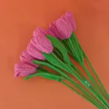 Handmade crochet pink tulip bouquet knit flower gift for women home decor delicate detail - Deep Pink