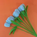 Handmade crochet blue tulip flower bouquet knitted yarn artificial flowers for home decoration - Blue