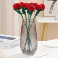 Handmade crochet red rose bouquet in glass vase, perfect home decor gift for girlfriend. - Red
