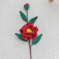 Flor de camelia de ganchillo hecha a mano tejida lana roja para regalo decoración - Camelia Roja
