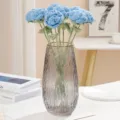 Handmade crochet blue rose bouquet in glass vase, perfect home decor and romantic gift. - Blue Gradient