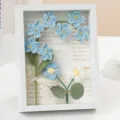 Marco de fotos flores de ganchillo hecho a mano 3D madera hueco pantalla regalo azul - No Me Olvides Azul / Azul
