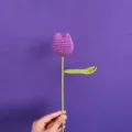 Handcrafted crochet purple tulip artificial flower knitted yarn floral gift for women. - Deep purple