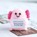Pink crochet axolotl plush toy, emotional support cute animal doll with encouraging card. - Axolotl