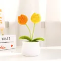 Handmade crochet tulip potted plant, cute knitted flower home decor for desk and gift. - Double Head Yellow Series Large Pot