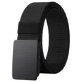 Men's tactical elastic nylon belt with matte black metal buckle for outdoor sports wear - Black