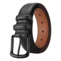 Classic black leather men belt with brown lining and matte pin buckle for daily wear 95cm - Black ZK35-02 / 120cm